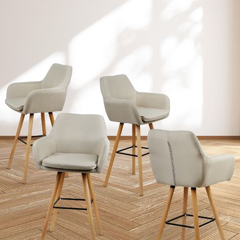 Skecten Set de 4 Taburetes de Bar, Taburetes Altos de Cocina, Asiento Acolchado - Beige (1/5)