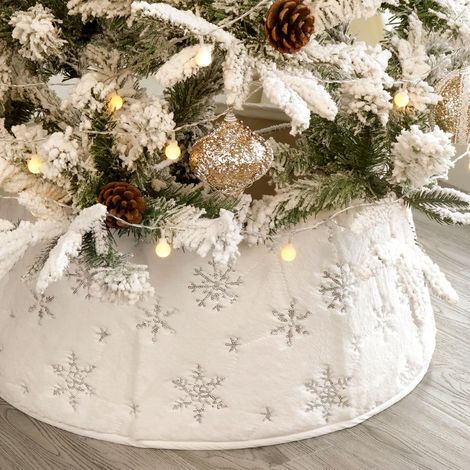 Vente en gros de jupes de sapin de Noël, décorations de Noël, jupe de sapin blanche, jupe de sapin en peluche brodée de sequins, jupe de sapin en fourrure de lapin blanc pur, grande taille.