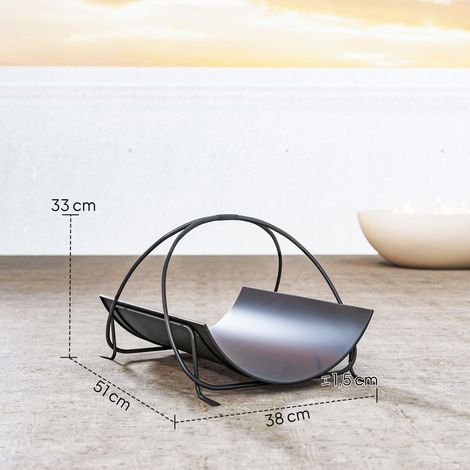 Range-bûches d'intérieur, 51 x 38 x 33 cm, design géométrique avec poignée en métal, noir (1/5)