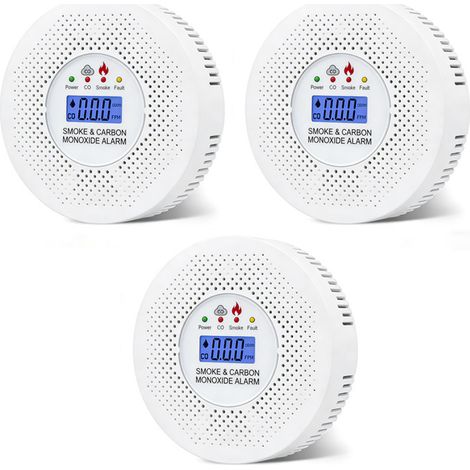 3 détecteurs de fumée et de monoxyde de carbone combinés (piles non incluses) pour installation sans fil (piles non incluses) (1/5)