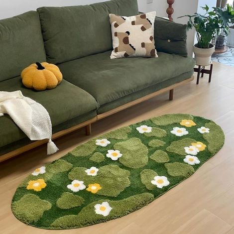 Soft, plush anti-slip bath mat with long and short pile, machine washable. Ideal for entryway or bedroom, green, 50x100 cm