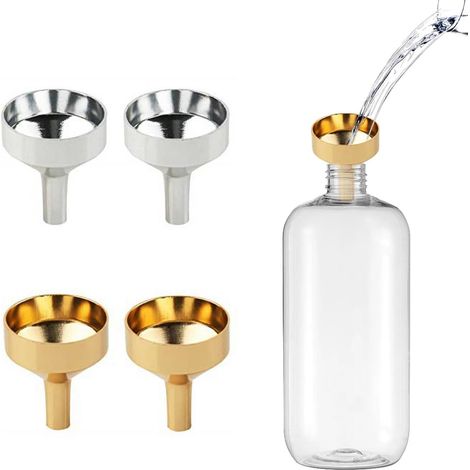 Lot de 4 mini entonnoirs en acier inoxydable pour cuisine et cosmétiques, entonnoir métallique argenté et doré (1/5)