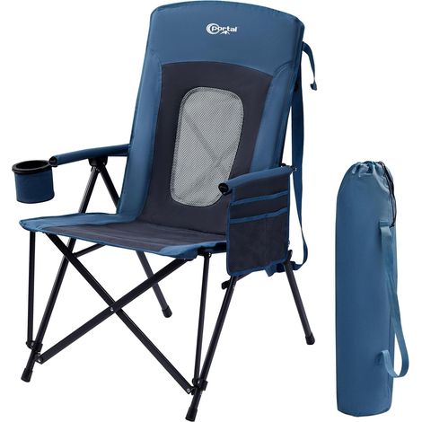Chaise Pliante Camping - jusqu'à 180 kg Dossier Haut avec Poche latérale Porte-Boisson (1/5)