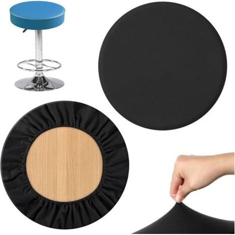 Set di 2 coperture della sedia bar sgabello rotondo elastico nero in lavatrice, resistente alla polvere, morbido, fondo antiscivolo per bar, cucina, sala da pranzo e all'interno di poliestere (1/5)