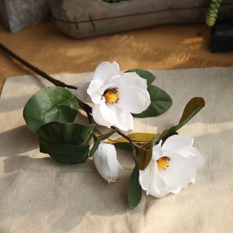 Fleur Artificielle Magnolia - Branche Longue 75 cm - Blanc - Décoration Intérieure Extérieure - 1 Pièce (1/2)
