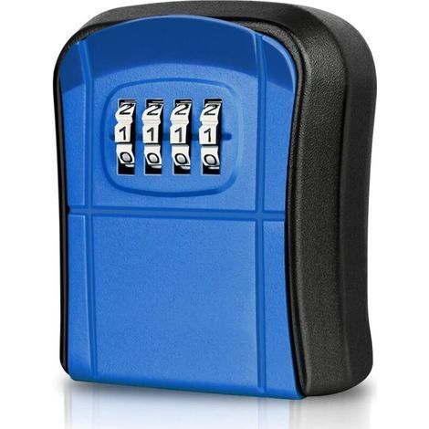 Secure Key Box Wall Mounted Mini Outdoor Key Box Key Box with 4-Digit Resettable Digital Code Waterproof Key Case for Home School Office Factory Garage (Blue) - (1/5)
