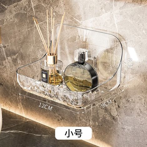 (Petit) Étagère de salle de bain murale en acrylique sans perçage, organisateur de douche pour shampoing et cosmétiques, gain de place, étagère d'angle pour toilettes (1/5)