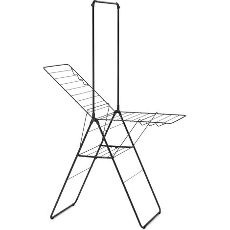 Brabantia HangOn Stendibiancheria 20m + asta - Matt Black  Spazio XXL per l'asciugatura dei vestiti  Ali regolabili e asta per grucce  Aeratore pieghevole per interni  99 x 7 x 66cm (1/5)