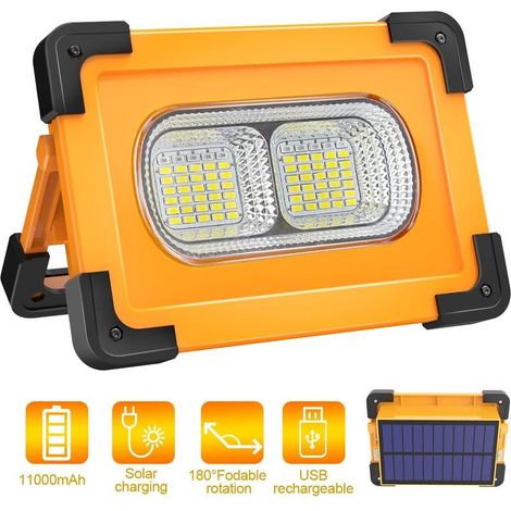 Projecteur LED Rechargeable Lampe Chantier 80W Projecteur LED Portable avec Pannea Solaire 4 Modes Super Brillant Lampe de Travail avec Batterie 10000mAh pour Camping, Bricolage (1/5)