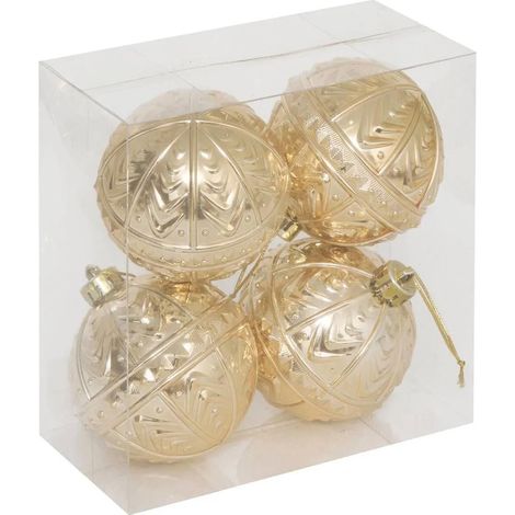 Lot de 4 Boules de Noël "Métallisées" 8cm Doré