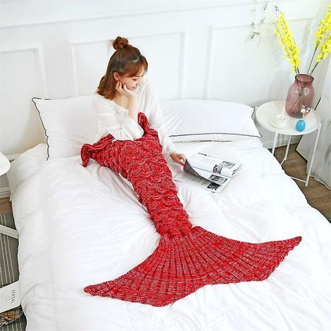 BEBUSINGOTO Couverture queue de sirène en Crochet pour adultes, couverture de couchage douce toutes saisons