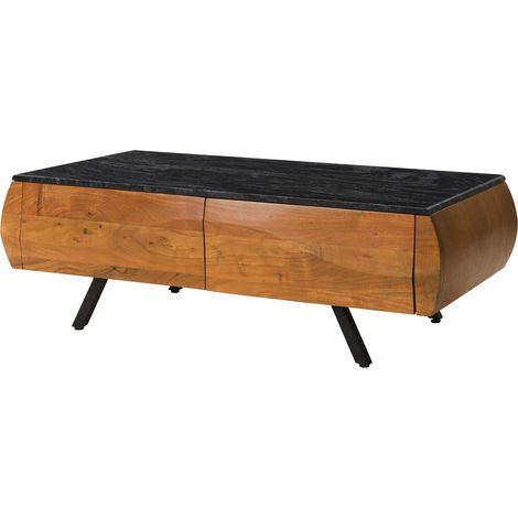 Couchtisch Akazie 124x60x40 natur lackiert / Marmor schwarz MONTREAL 129 (1/3)