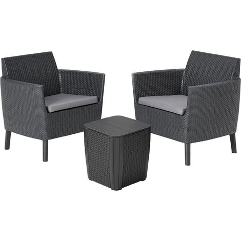 Salottino da Esterno Salemo Balcony Set in Resina Effetto Rattan 3 Pezzi