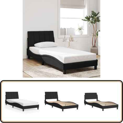 Bettgestell mit Kopfteil Schwarz 90x190 cm Samt - Bettsystem - Samtbettwäsche - Doppelbett - Boxspringbett - Lattenrost