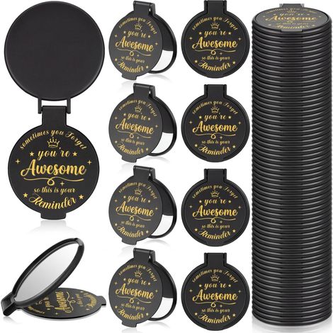 Lot de 36 miroirs compacts Inspirants de 7,9 cm pour Cadeaux de fête - Petit Miroir de Poche - Cadeau pour Femme, Adulte, collègue, Halloween, Noël, Amis (Noir) (1/5)