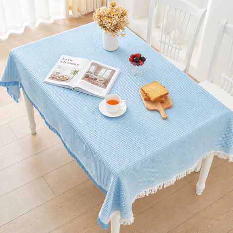 Nappe nid d'abeille entrelacé bleu et blanc 90 x 120 cm avec franges incluses 30 × 22 × 1 cm 369 g – Livraison gratuite