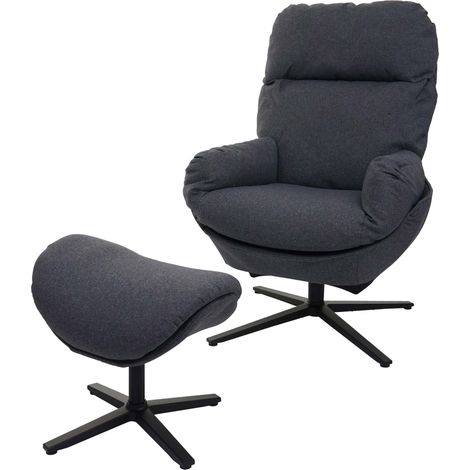 [NEUWERTIG] Relaxsessel + Hocker HHG-420, Fernsehsessel Sessel Schaukelstuhl Wippfunktion, drehbar, Metall Stoff/Textil dunkelgrau