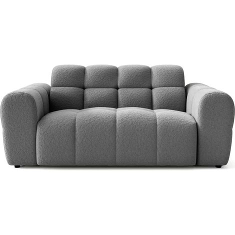 ALEXIA - Canapé droit tissu bouclette 2 places Gris foncé (1/5)