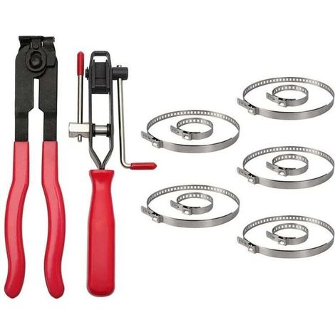 Crimping Band Clamps, 10 Steel Universal Joint Hose Clamps, Band Installation Tool, Hose Clamp Pliers, for Automotive Accessories, 12-Piece Set (1/4)