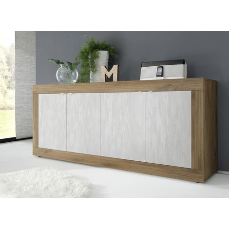 Buffet/bahut moderne 207 cm chêne mercure/blanc structuré Agathe (1/5)