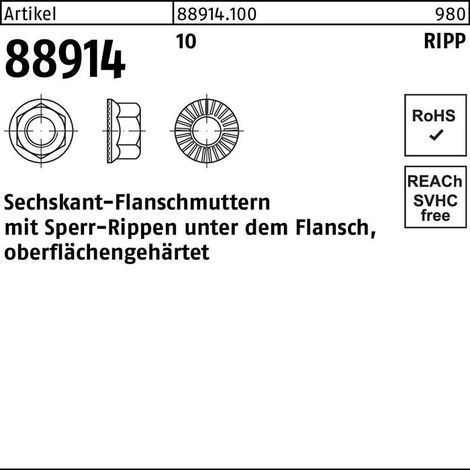 Sechskantmutter mit Flansch ART 88914 M 16 x 2 Stahl blank 50 Stk (1/2)