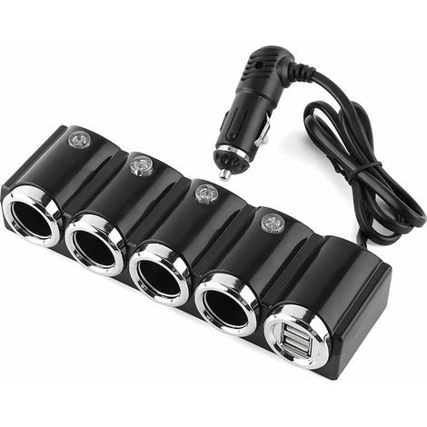Adattatore universale per accendisigari auto con ricarica rapida a 4 vie USB DC 12V/24V. (1/5)