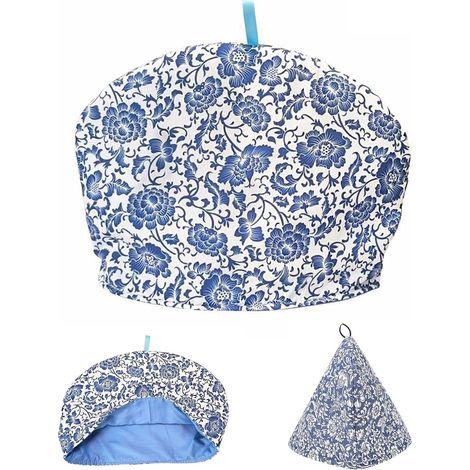Théière Chauffante en Coton - Isolation Couverture Théière Réchauffeur Couvre-théière décoratif en Coton isolé - Thé Anglais Ensemble Vintage - Confortable Décoration rétro (Bleu) (1/5)