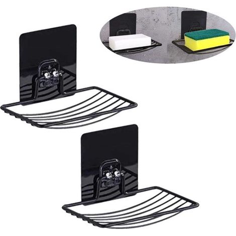 Jabonera, Jabonera de pared, Jabonera, Acero inoxidable, Jabonera, No requiere perforación, Organizador multifuncional, Negro, Jabonera colgante (1/5)