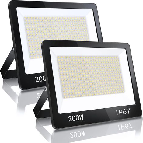 Projecteur LED Exterieur 200W 2 Pièce, IP67 Imperméable Spot LED Extérieur Avec Transformateur, 20000LM 6500K Blanc Froid Eclairage de Sécurité, Luminaire Pour Jardin Garage Usine (1/5)