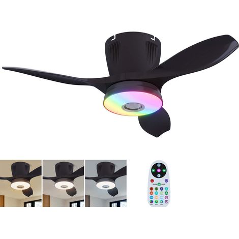 Ventilador de techo con enchufe RGB y mando a distancia, plafón empotrable de 43 W, regulador de intensidad de 3 velocidades, ideal para dormitorio y cocina.