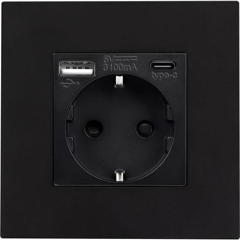 Presa Schuko con USB Tipo F con Cornice PC Modern Nero