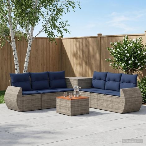 Set di divani 8 pz Grigio e Blu Navy Rattan sintetico e Acciaio vidaXL (1/5)