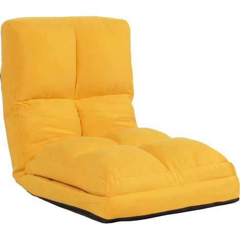 Fauteuil de sol HWC-N45, fauteuil-lit pliable Fauteuil fonctionnel, fonction sommeil pliable cadre acier velours - jaune (1/5)