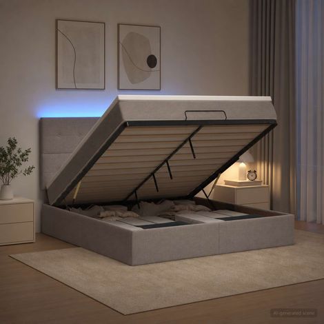 vidaXL Lit coffre avec matelas et LED Taupe 160 x 200 cm Tissu (1/5)
