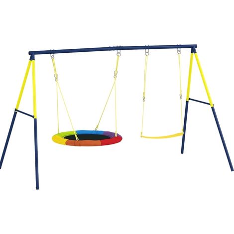 Set de columpio infantil con nido y asiento, estructura de acero 265x160x178 cm (1/5)