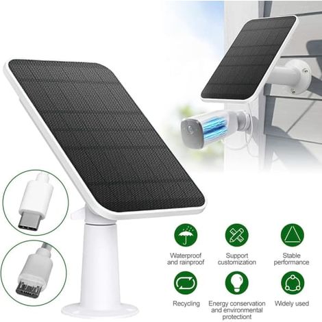 BelleRise - Panneau solaire 4 W pour Eufy Eufycam 2/2 Pro/2C/2C Pro/E, support mural, câble d'alimentation de 3 m (blanc, 1 pièce). (1/4)