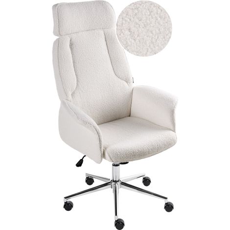 Silla de oficina moderna giratoria altura ajustable brazos curvados tapizado de bouclé blanco crema Pilot (1/5)