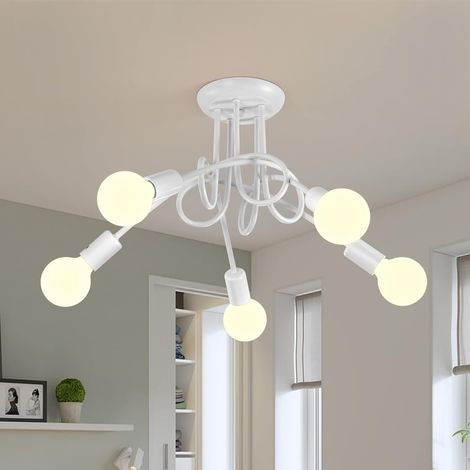 COMELY Suspension Industrielle Rétro en Forme, Plafonnier Moderne en Fer Forgé, pour Salon, Chambre, Cuisine, Balcon, Douille E27, Max 60W, 5 Têtes de Lampe, Blanc (Ampoules Non Incluses) (1/5)