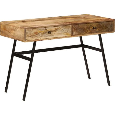Bureau 2 tiroirs manguier massif clair et métal noir Sopra (1/5)
