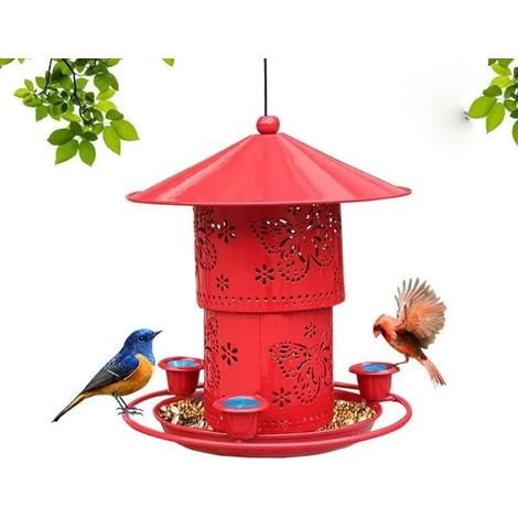 Comedero metálico para pájaros para colgar en el balcón, rojo. (1/5)