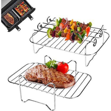 Airfryer-Rost (2-teilig), quadratischer Airfryer-Grillrost, Edelstahl-Grill- und Dörrrost, stapelbarer Airfryer-Korb, Airfryer-Zubehör, Backofen und (1/5)