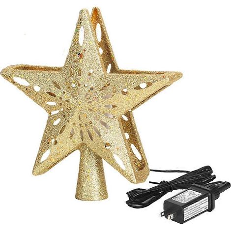 Sternförmiger Weihnachtsbaumschmuck mit eingebautem LED-Schneeflockenprojektor, Pentagramm und US-Stecker. (1/5)