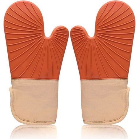 Gant Cuisine Anti Chaleur,Maniques Silicone Gant Four Antidérapant Coton Gant Cuisson Isolant Thermique Mitaine Four (1/5)