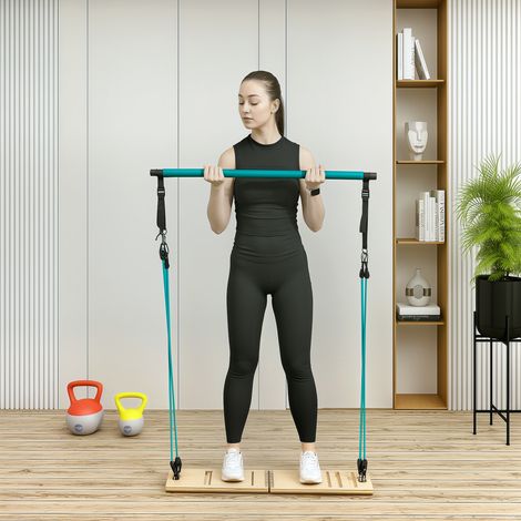 Ensemble de barre de pilates et de bandes de résistance avec planche inclinée réglable. équipement d'entraînement bleu