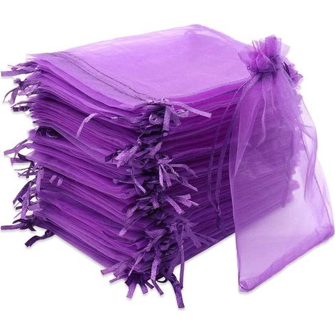 100 lila Organza Geschenktüten (10 x 15 cm) für Hochzeiten, Partys und als Geschenk (1/5)