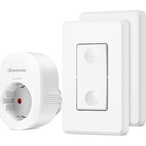 DEWENWILS Funksteckdosen mit Fernbedienung, 16A 3680W, 30M Reichweite, Plug-In Ein/Aus Funk-Wandschalter, Erweiterbarer Lichtschalter für Feiertagsdeko, Vorprogrammiert, Weiß