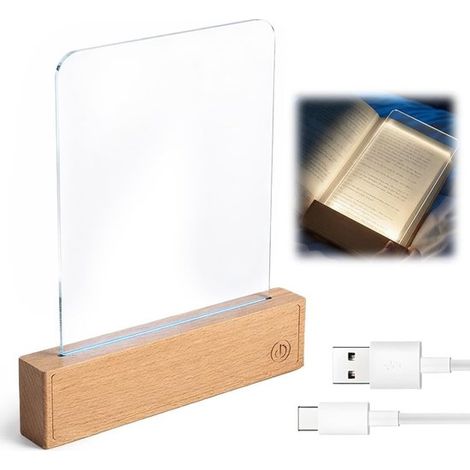 Lampada da lettura a LED: lampada da lettura a LED intelligente e trasparente con pannello piatto (tricolore), dimmerabile, batteria da 1200 mAh, struttura in legno massello di alta qualità. (1/5)