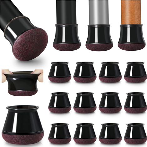 Chair Leg Protectors, 20 Pieces Small Black Silicone Floor Protectors with Felt Coating, Chair Leg Covers, Silicone Chair Leg Caps, Diameter 30-40mm (1/5)