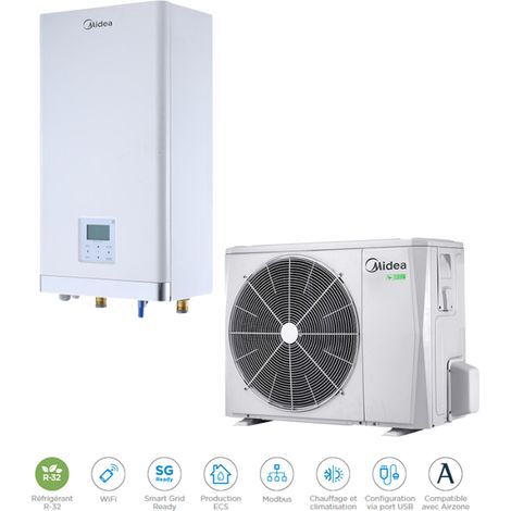 Midea – Pompe à chaleur air eau 6,2 kW – Conception murale compacte – Performances jusqu'à -25 °C – MIDMTHERMUR6