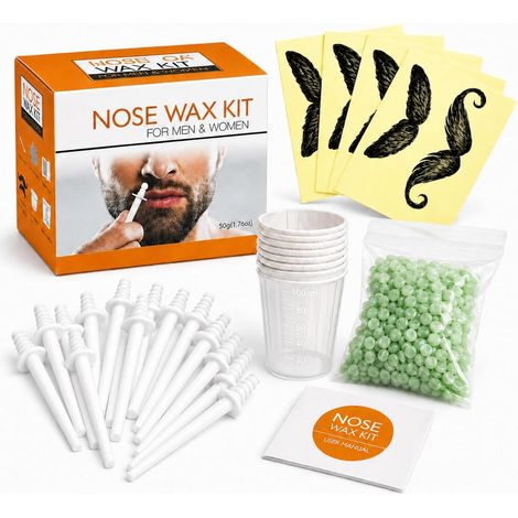 Kit d'épilation du nez avec 50 g de cire pour poils du nez et 20 bâtonnets de cire pour poils de nez, kit de cire nasale pour homme et femme (10 à 15 fois pour l'utilisation) (1/5)